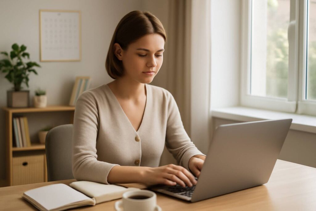 Assistant administratif indépendant organisant ses tâches et ses documents, au cœur d’une activité qui couvre le secrétariat et le suivi administratif.