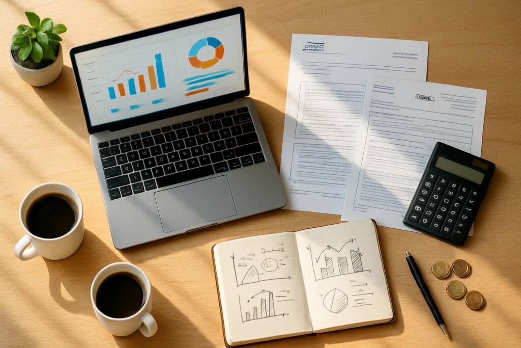 Fiscalité d’une micro-entreprise : un entrepreneur consulte une interface administrative pour suivre ses obligations, sans détail fiscal vérifié.